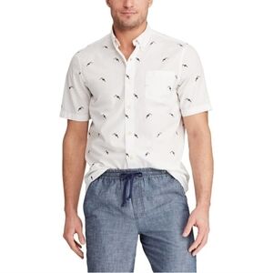 CHAPS 100% Cotton Parrot Summer Collared Button Shirt White Men's Large L EUC